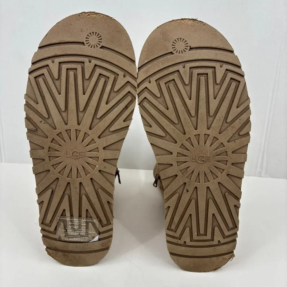 UGG Classic Dipper Platform Boots Womens Size 11 Beige Suede Neoprene Pull On